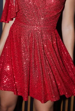 Hot Adison - Asymmetrical Red Mini Dress With Sequins Women Wedding