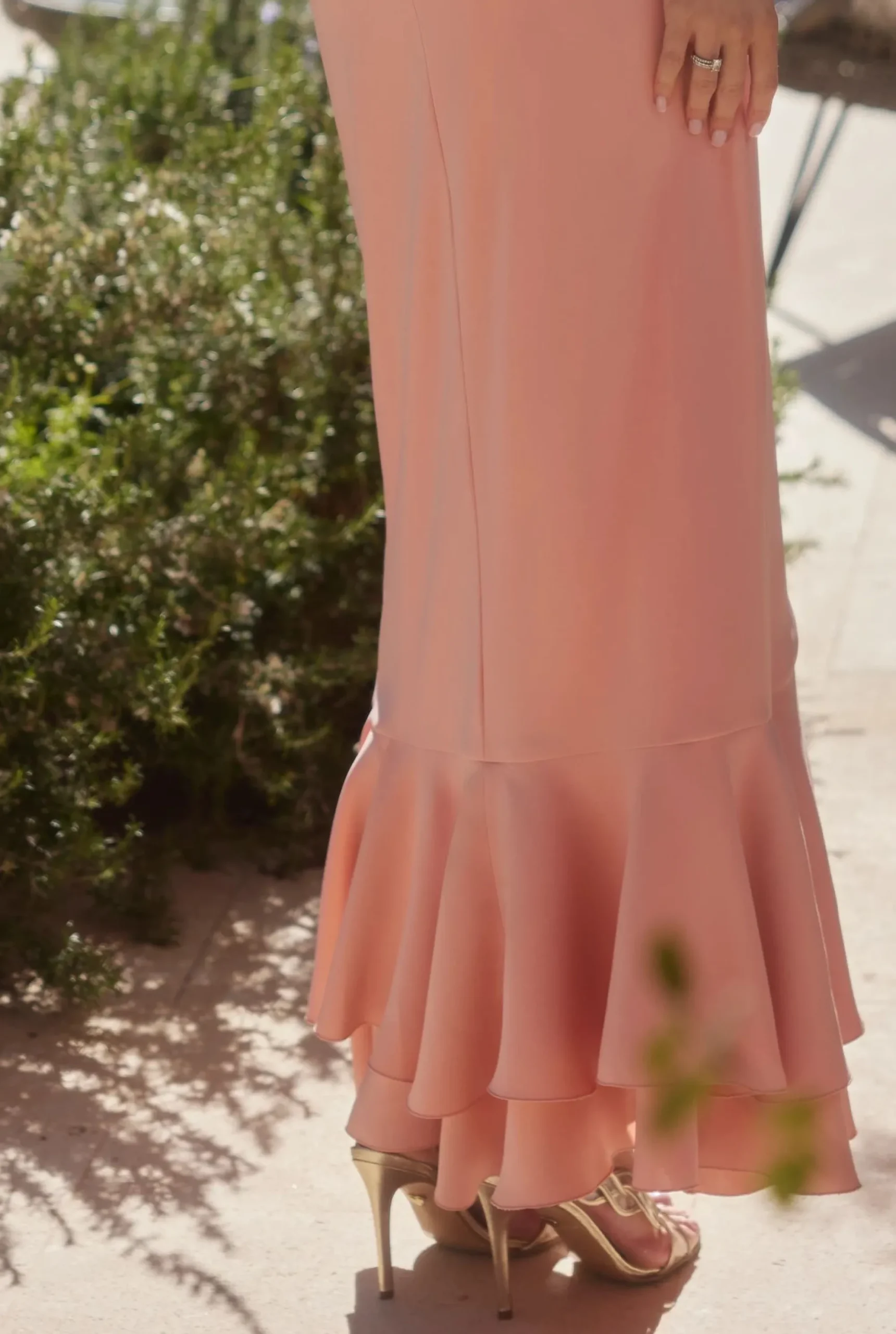 Store Airine - Corset Dress In Peach Shade With Asymmetrical Neckline And Frills Women Prom