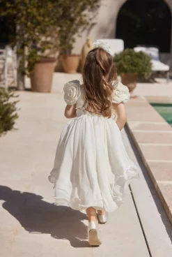 Flash Sale Ajla - Children'S Waist Crinkle Dress With Floral Appliques And Asymmetrical Bottom Women Kids