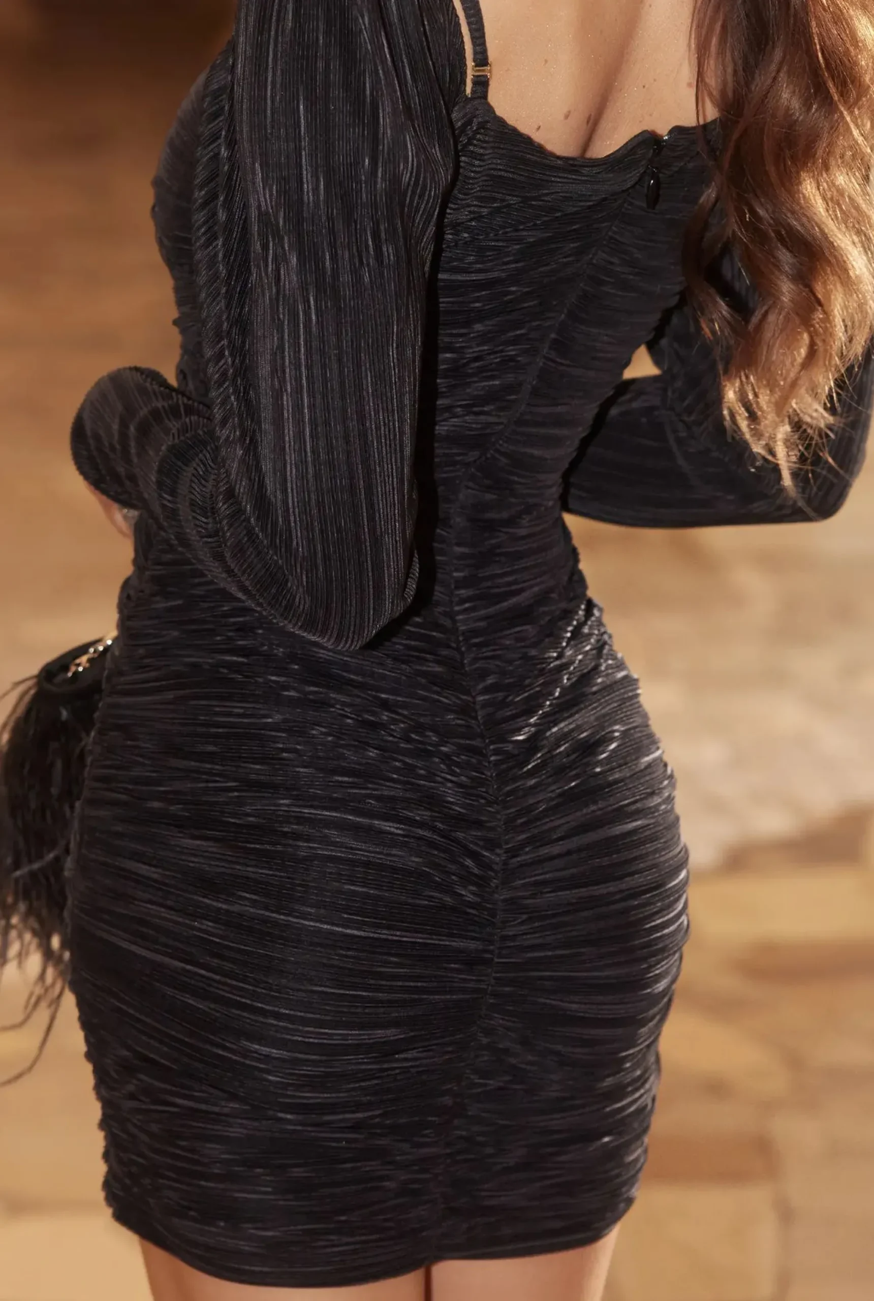 Outlet Amanda - Black Dress With Chic Pleats And Drapes Women New Year'S Eve