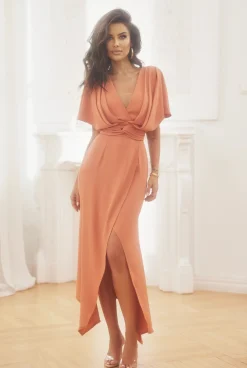 Sale Ariks - Unique Midi Dress In A Shade Of Pastel Orange Women Wedding