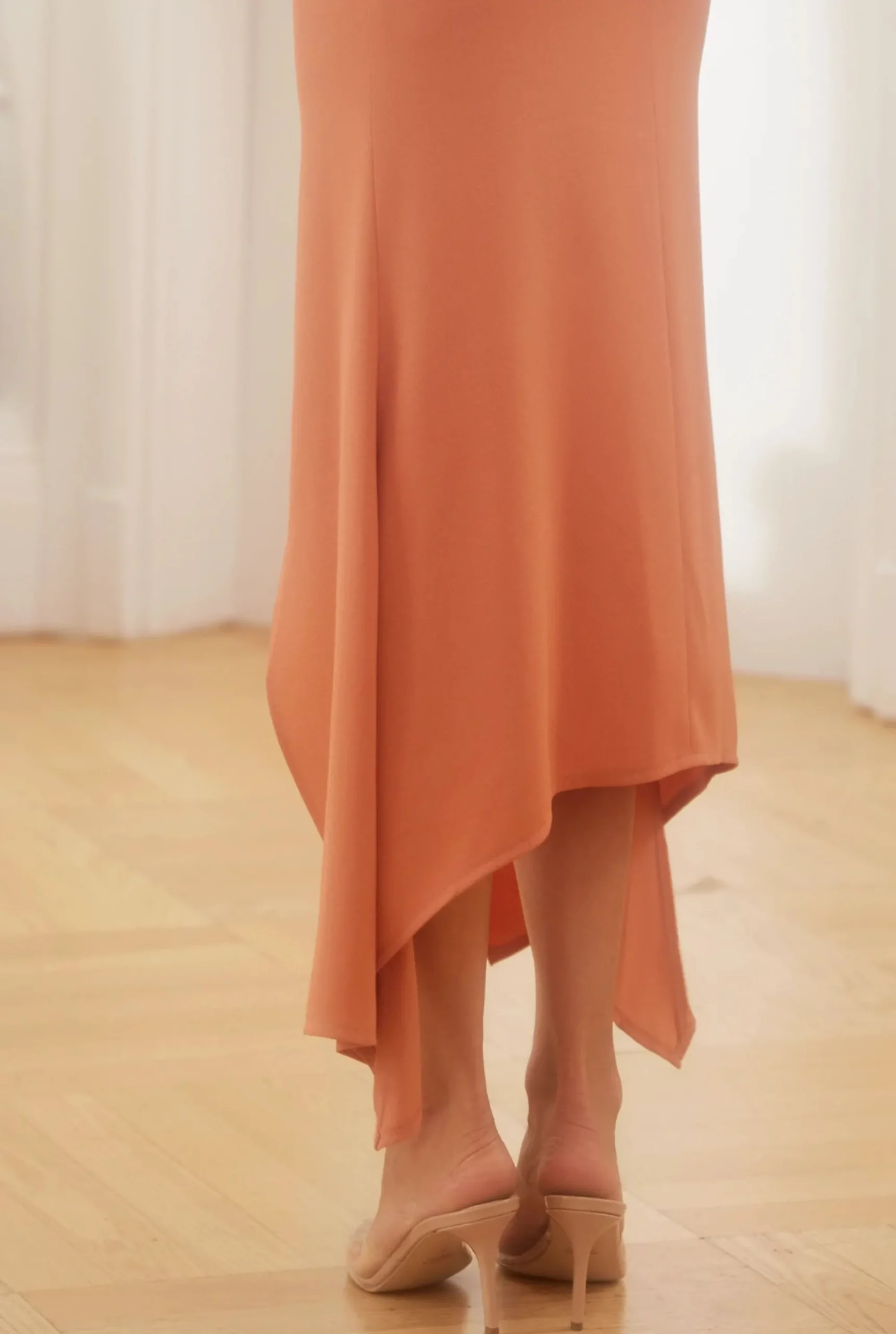Sale Ariks - Unique Midi Dress In A Shade Of Pastel Orange Women Wedding