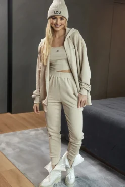 New Boston Beige - Beige Pants With Logo And Cuffs Women Tracksuits