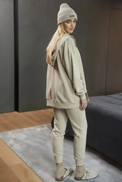 New Boston Beige - Beige Pants With Logo And Cuffs Women Tracksuits