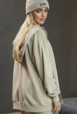 Outlet Boston Beige - Beige Unbuttoned Sweatshirt With Logo And Ribbed Cuffs Women Tracksuits