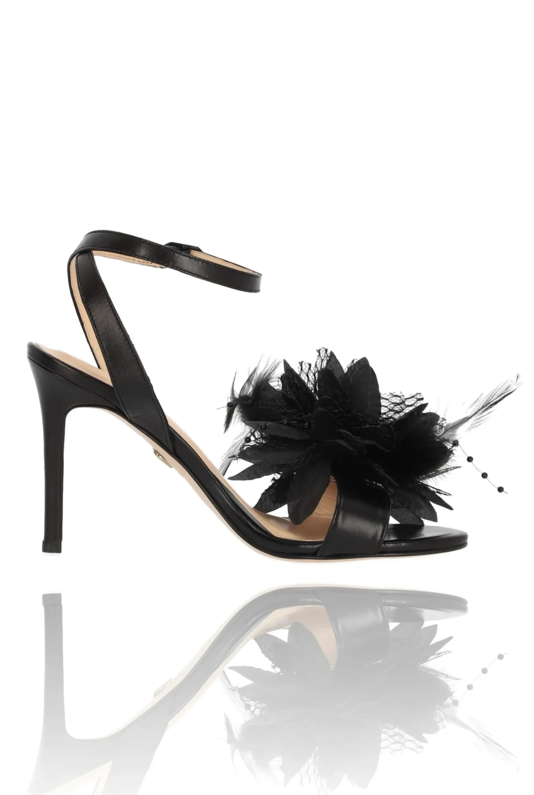Flash Sale Brinley - Classic Black Stilettos With Matching Flower With Feathers Women Shoes
