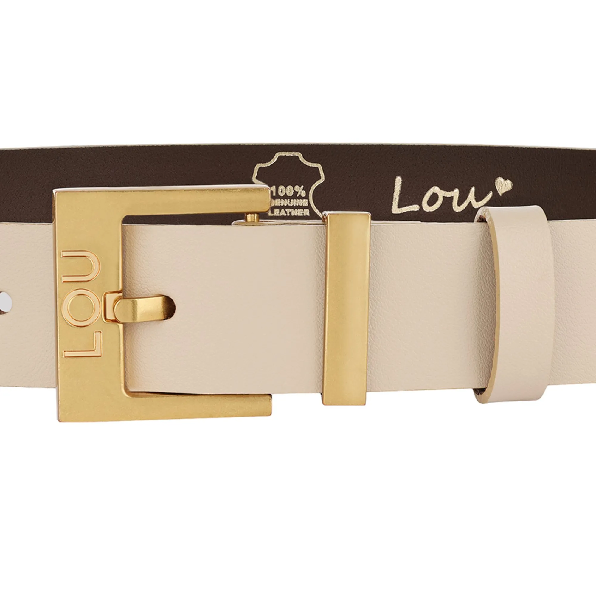 Online Charo Belt - Women'S Belt In Ecru Shade With Gold Buckle And Subtly Engraved Lou Logo. Women Belts