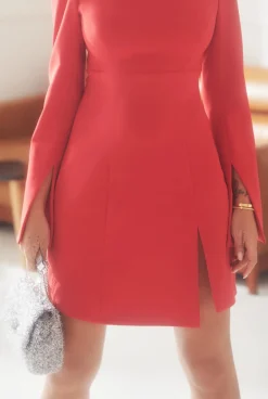Outlet Cora - Unusual Red Mini Dress With Delicate Opening. Women Wedding