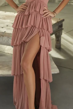 Flash Sale Danielle - A Cascade Of Ruffles In A Smoky Pink Dress Women Wedding