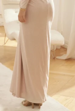 Store Genevieve - Fitted Long Dress In A Shade Of Beige With Brocade Women Wedding