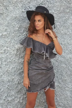 Clearance Hannah - Asymmetrical Denim Dress In A Shade Of Gray Women Every Day