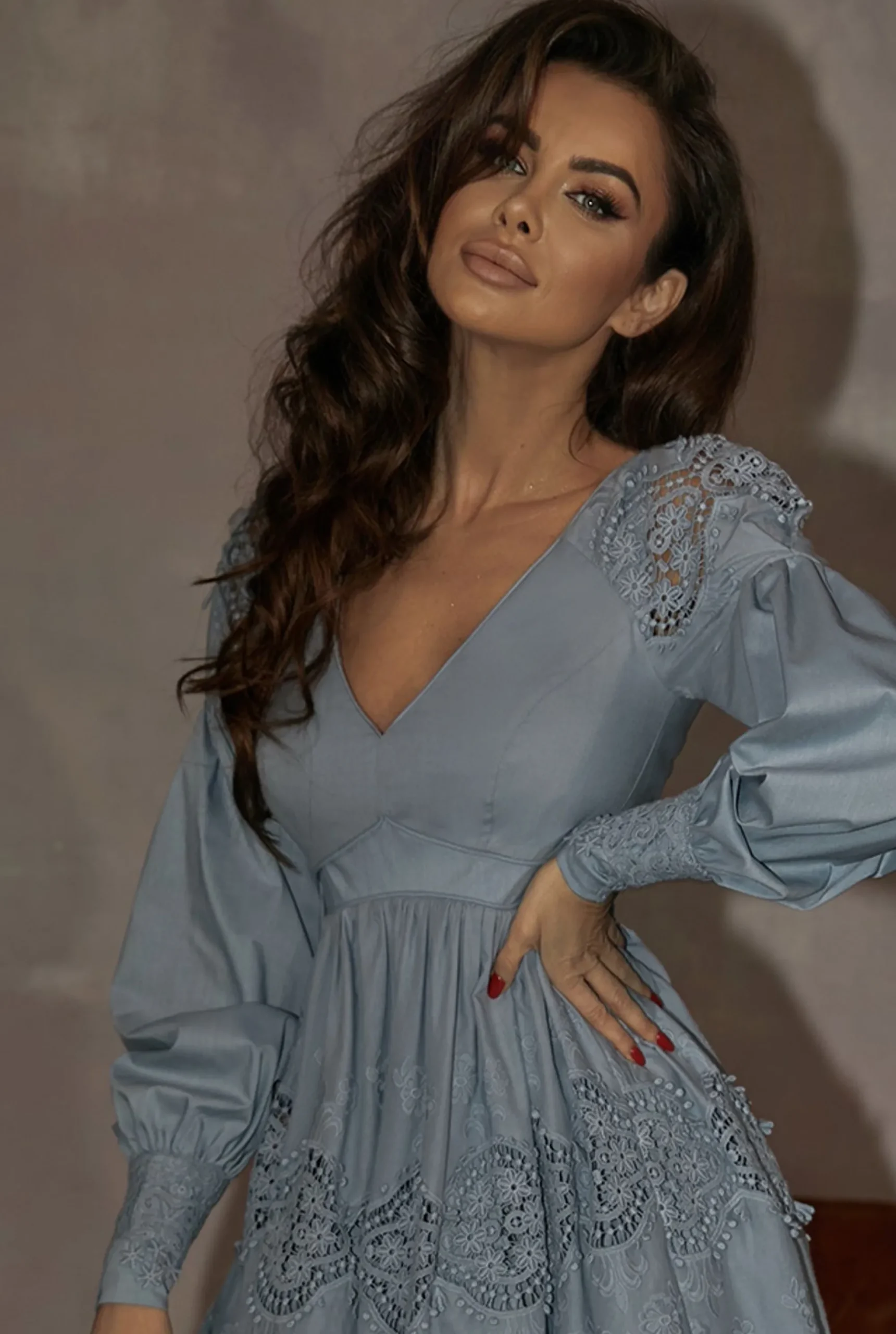 Cheap Iowa - A Blue Boho Dress With Embroidery Women Every Day