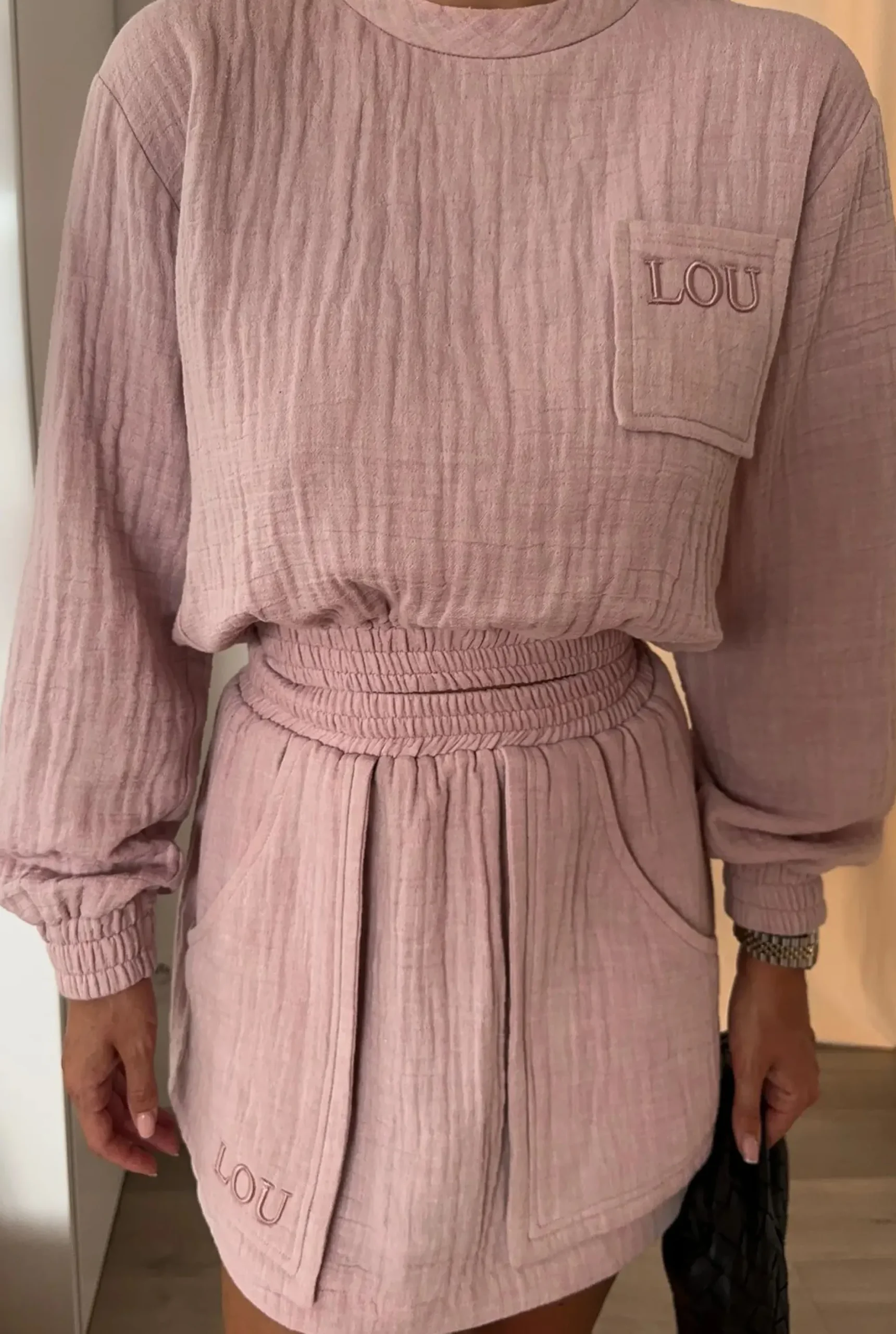 Outlet Kama - Pink Tracksuit Set With Mini Skirt And Embroideries Women Every Day