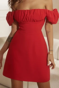 Shop Karmine - Red Mini Spanish Dress With Ruffles And Carmen Neckline Women Wedding