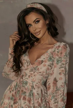 Flash Sale Laila - A Mini Dress In A Shade Of Dirty Pink With A Floral Print Women Christening