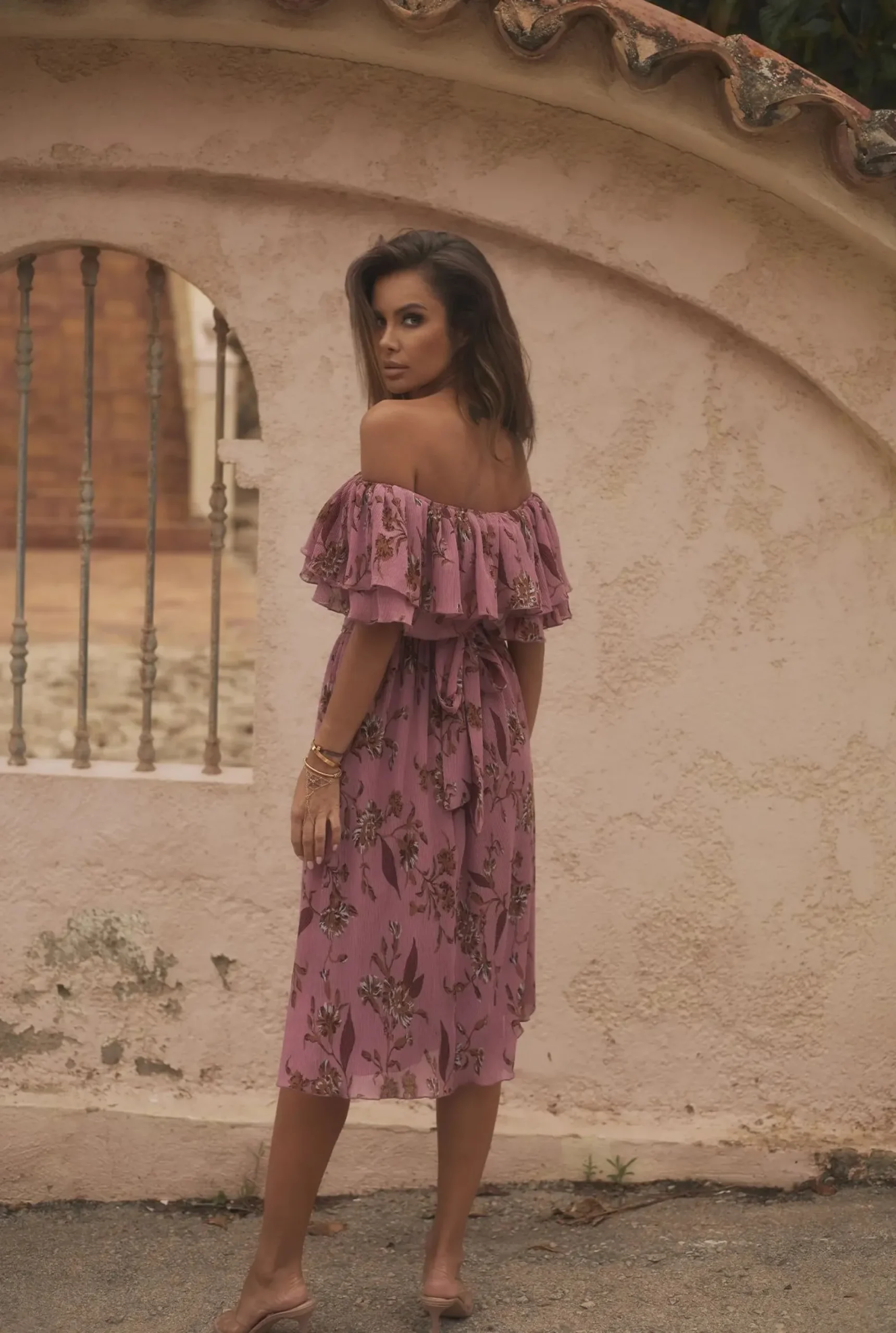 Best Lavinia - Midi Dress In Dirty Pink With Floral Prints Women Wedding