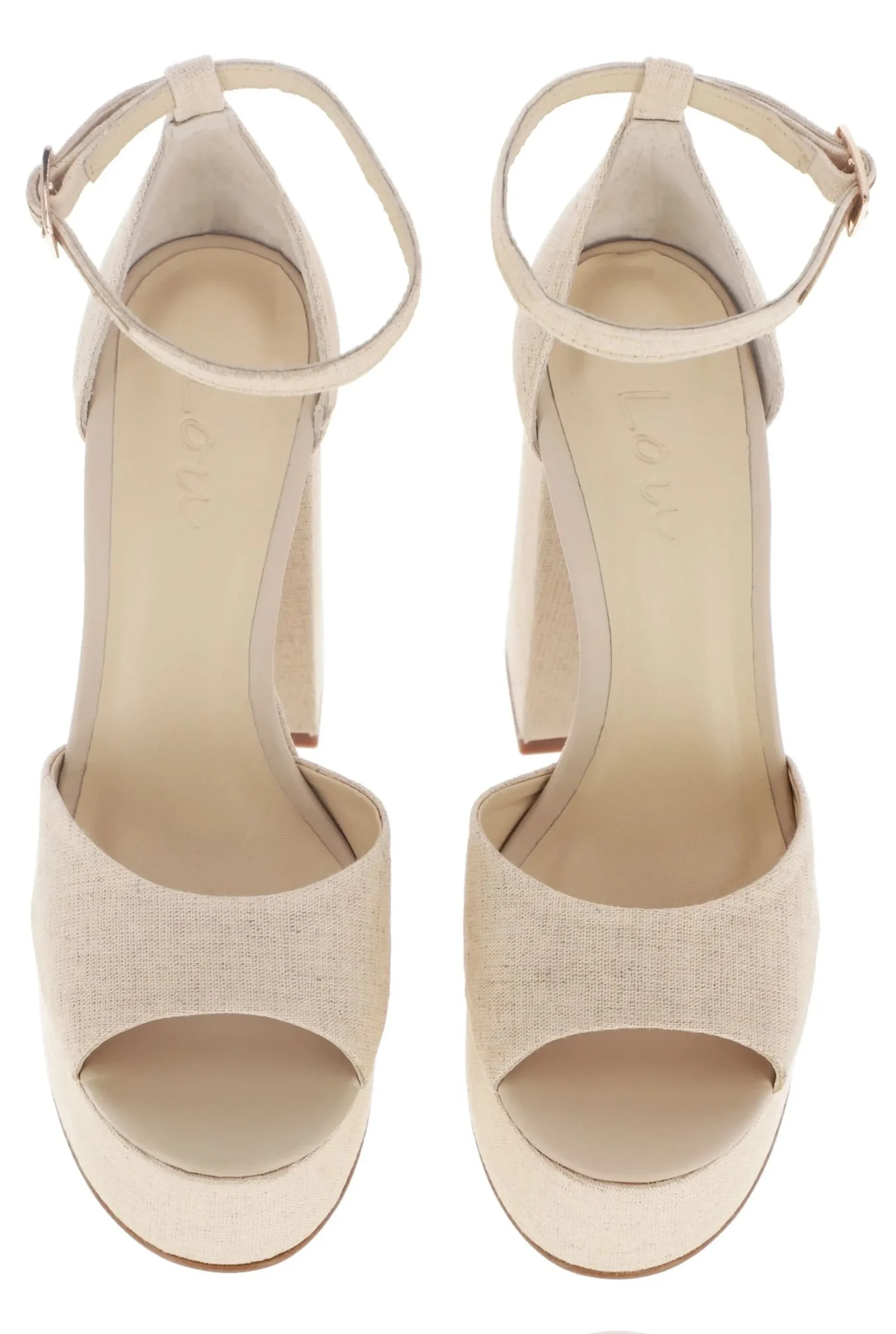 Fashion Linen - Linen Platform Sandals With Leather Lining And Gold Buckle Women Shoes