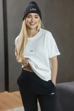 Online Madison - Classic Ecru T-Shirt With Black Logos Women T-Shirts