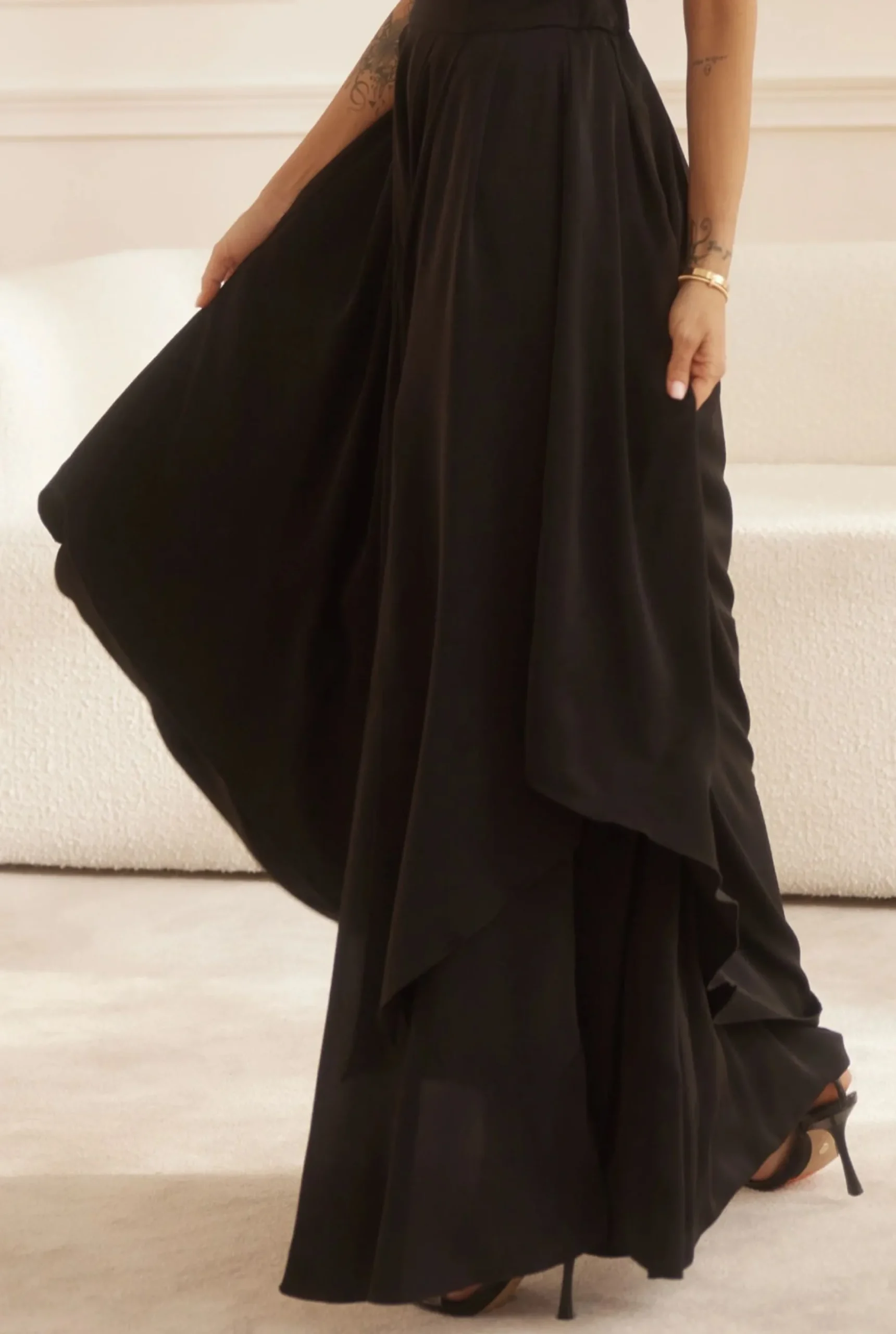 Hot Manuela - Airy Long Dress In Black Fabric Women Wedding
