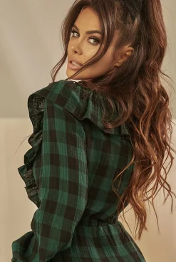 Best Manuka - Bottle Green Checkered Dress Women Every Day