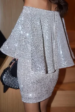 Shop Narsha - Mini Dress With Silver Sequins Women Wedding