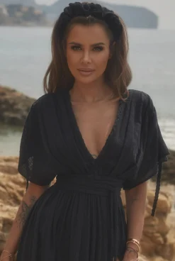 Cheap Nefre - Black Boho Style Maxi Dress With Kimono Sleeves Women Every Day