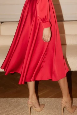 Outlet Nuria - Red Flared Midi Dress Women Wedding