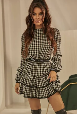 New Odetta Set Beige - Comfortable Set In Black Check Pattern Women Sets