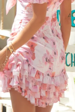 Shop Rossa - Pink Dress With Frills And Short Sleeves Women Every Day