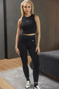 Clearance Saura - Black Leggings In Ribbed Fabric Women Tracksuits