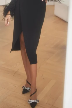 Discount Soledad - Black Midi Dress With Feathers For Special Occasions Women New Year'S Eve
