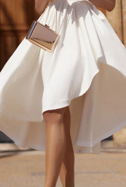 Outlet Somi - Asymmetrical Cream Midi Dress Women Wedding