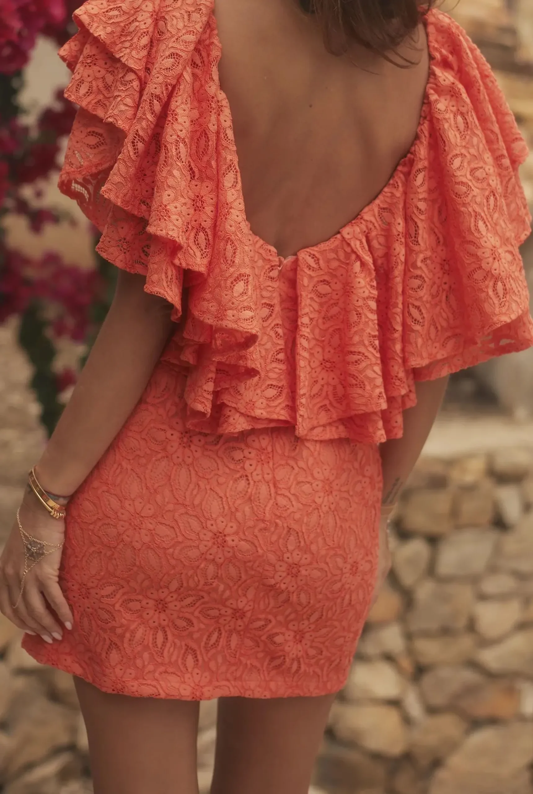 Sale Sucre - Elegant Mini Lace Dress In Invigorating Orange Women Christening