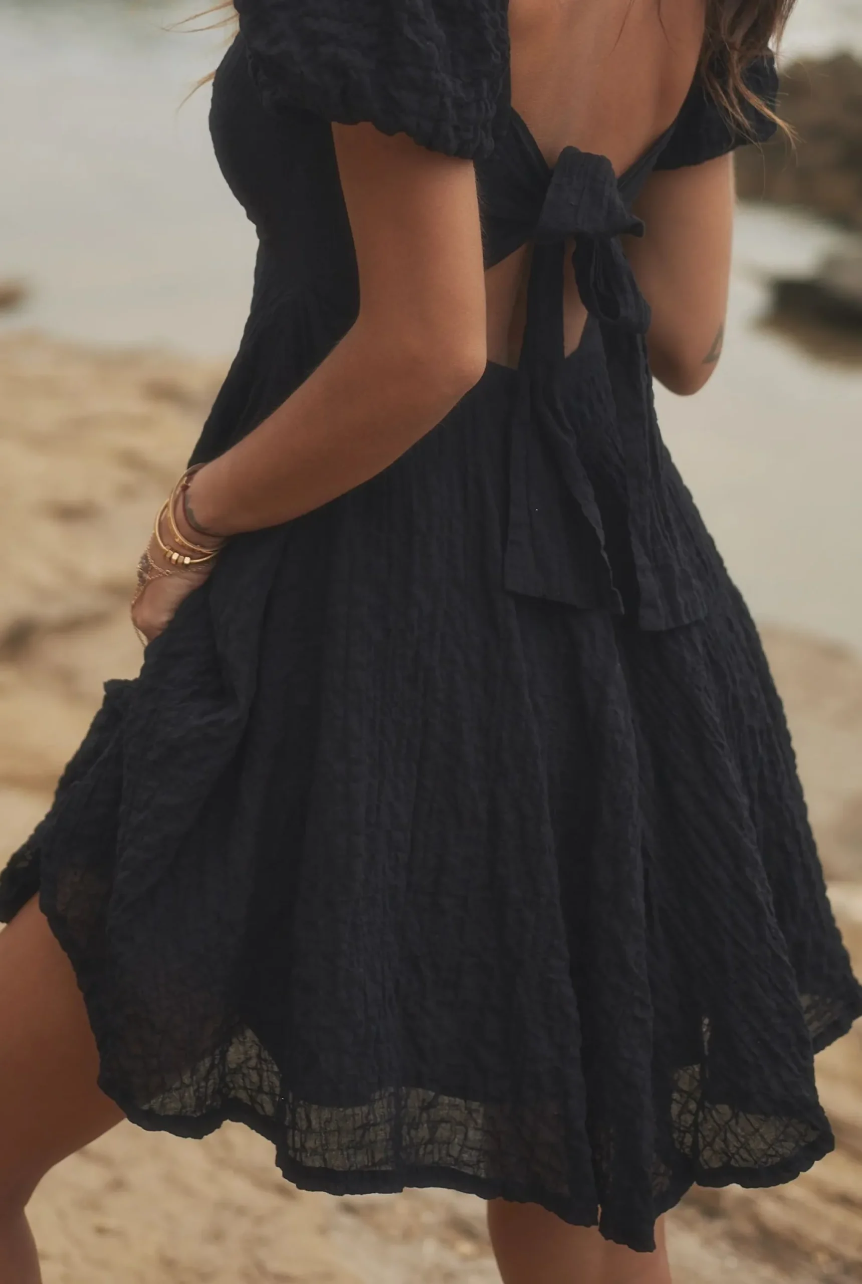 Sale Sule - Black Mini Boho Dress Women Every Day