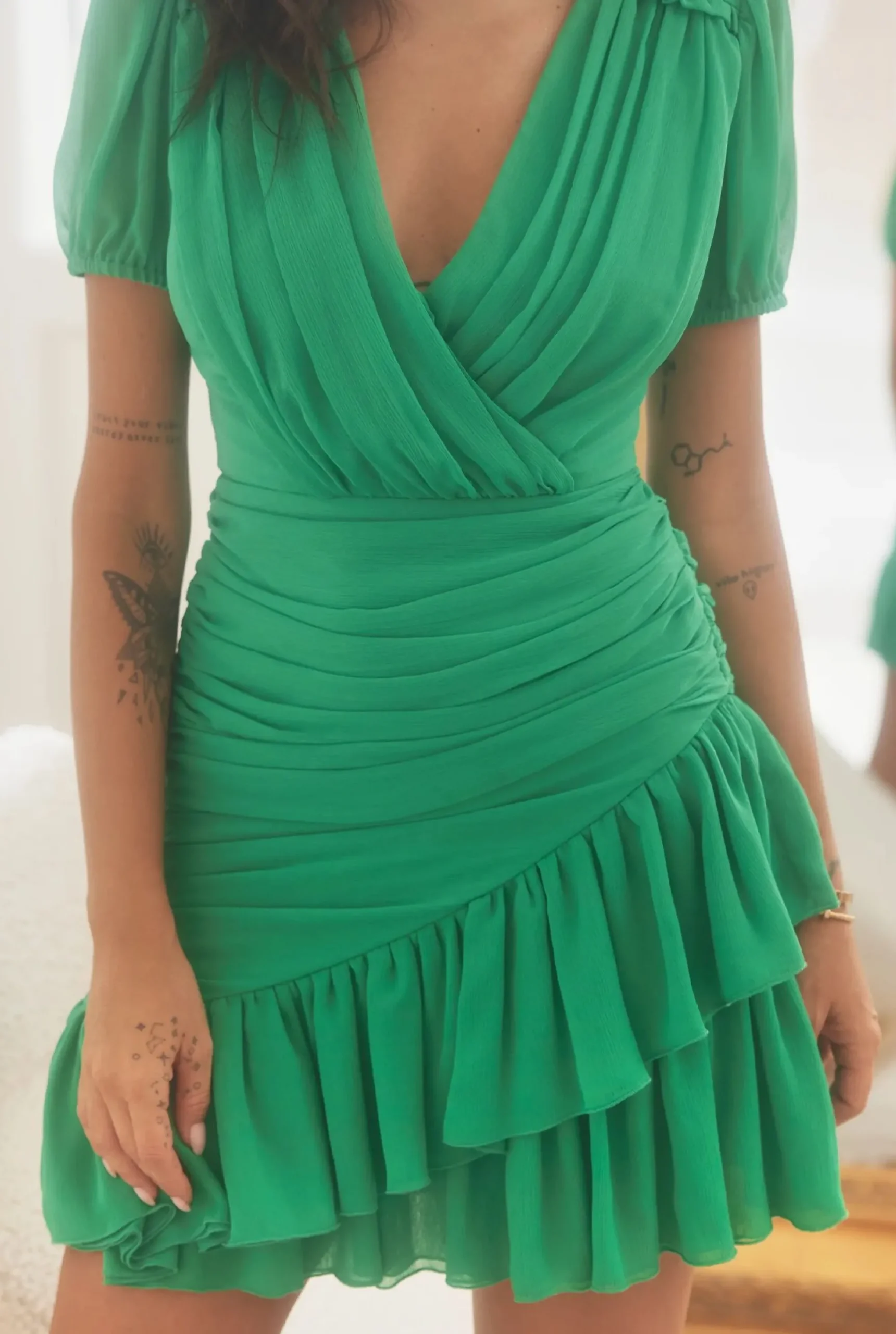 Clearance Susanita Green - Mini Dress With Ruffles And Buffets Women Wedding