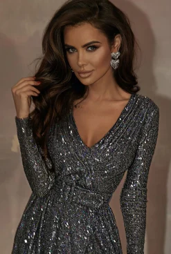 Best Tilla - Grey-Blue Sequinned Dress Women New Year'S Eve