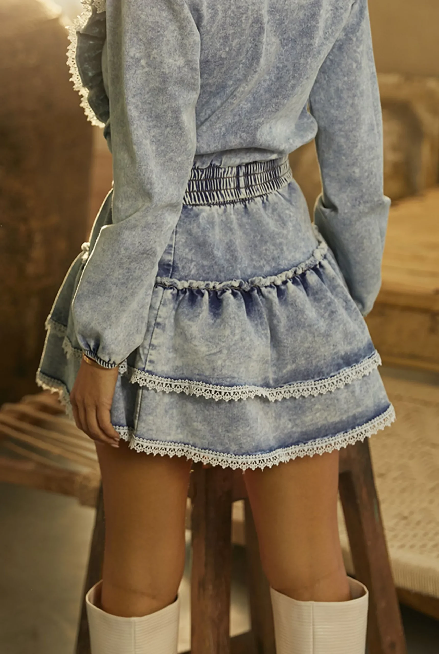 Outlet Vera - Denim Version Of Blue With Laces Women Sets