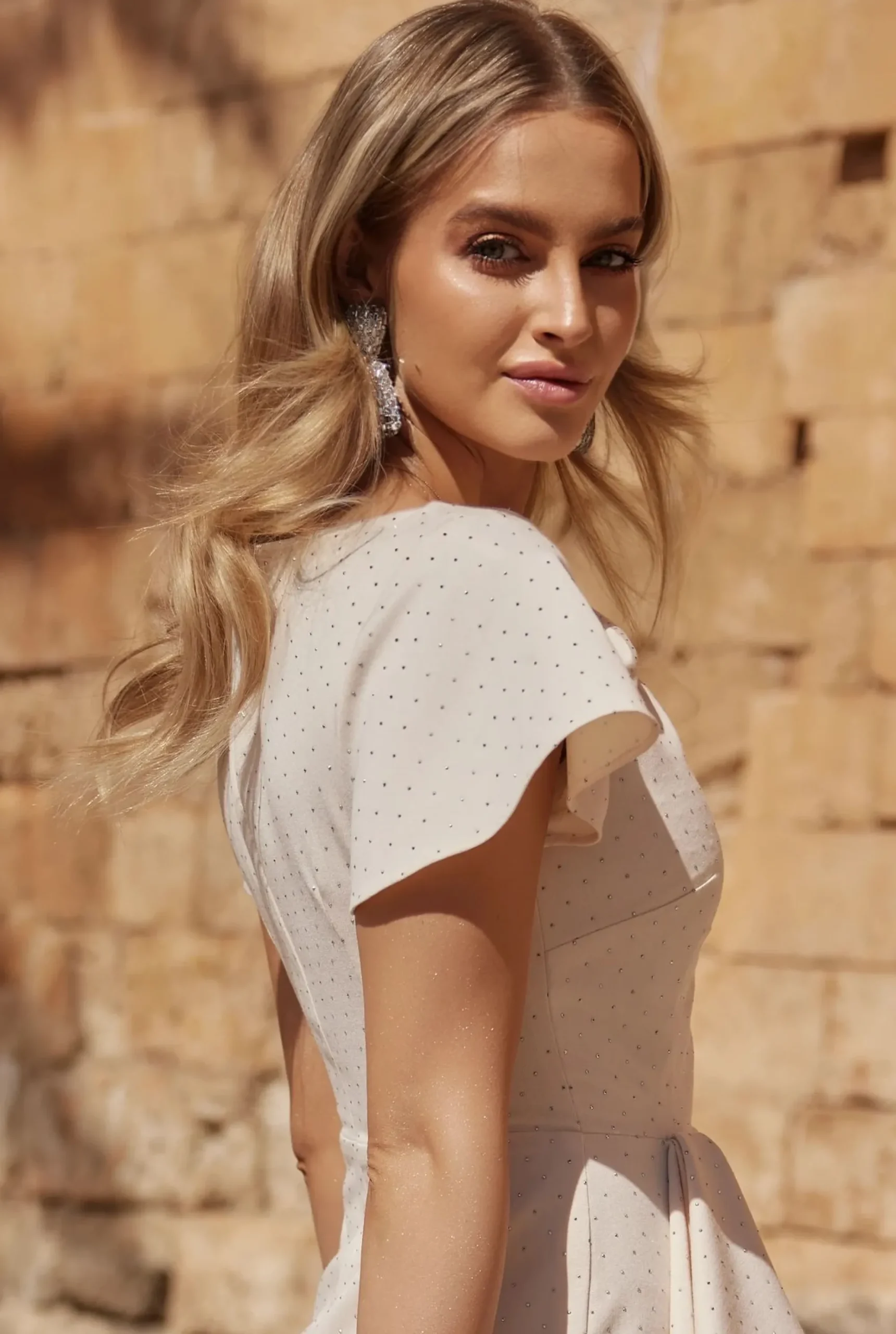 Outlet Verdi - Elegant Dress With Embellished Jets And Unique Creases Women Christening